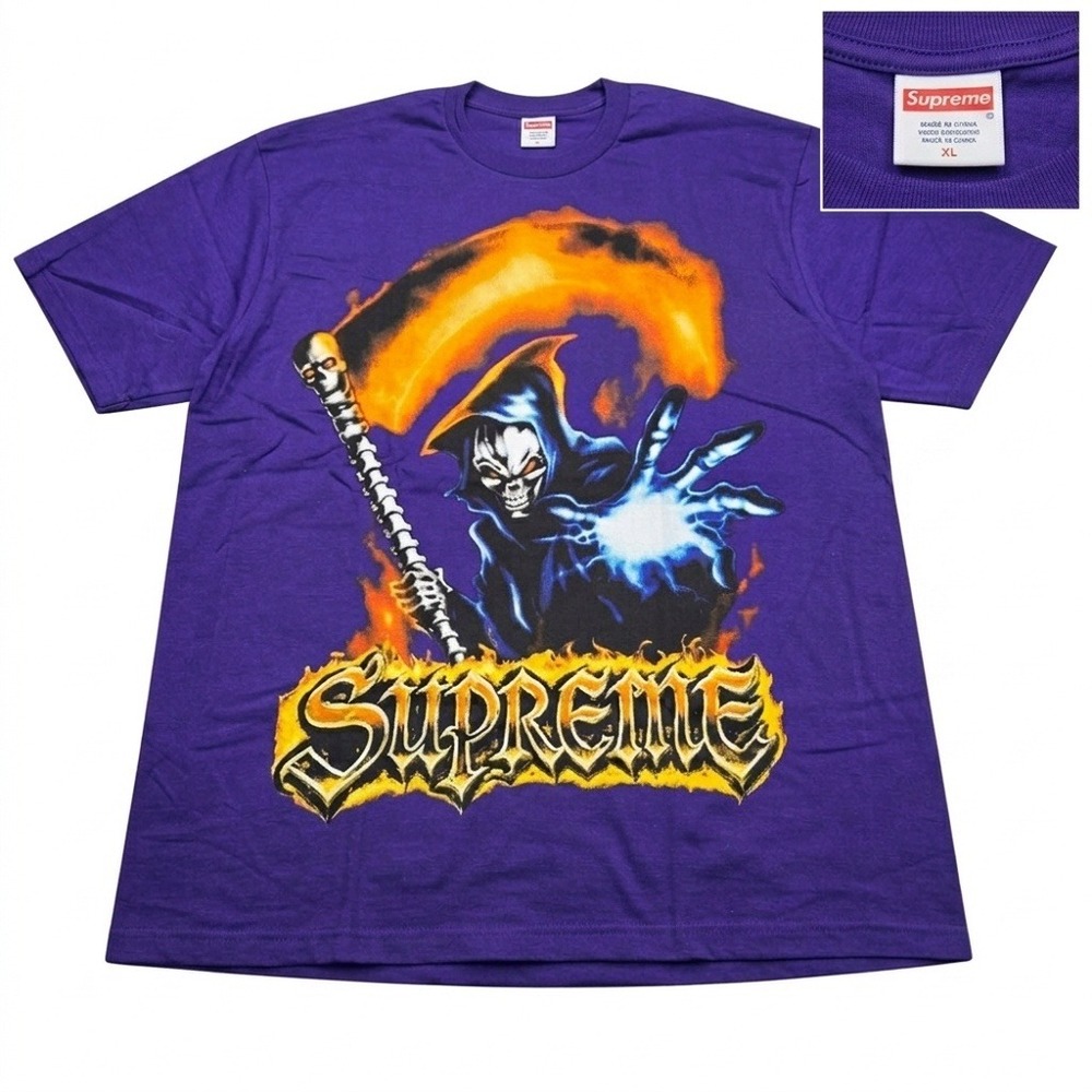 Supreme Grim Reaper Santa Muerte Prayer Graphic Tee Purple Mens XL Short Sleeve